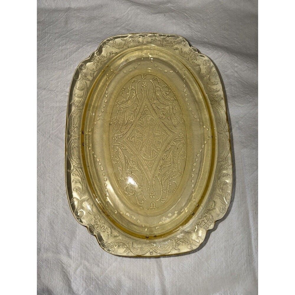 Federal Glass Amber Madrid Oval Serving Platter 11.5" x 8.5" Vintage Depression